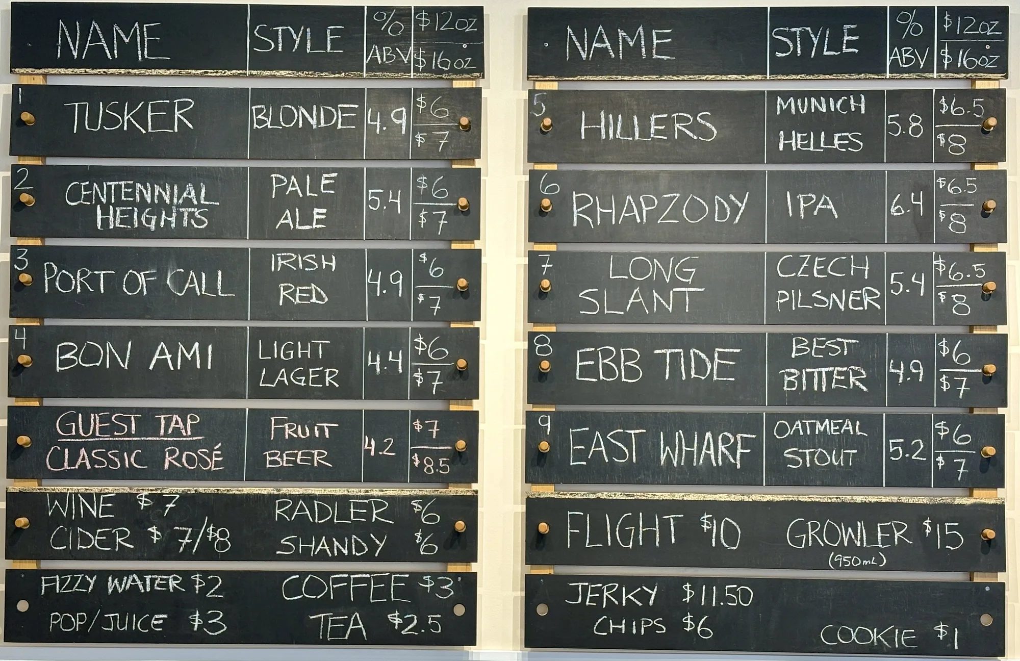 Heron Bay Brewing menu board
