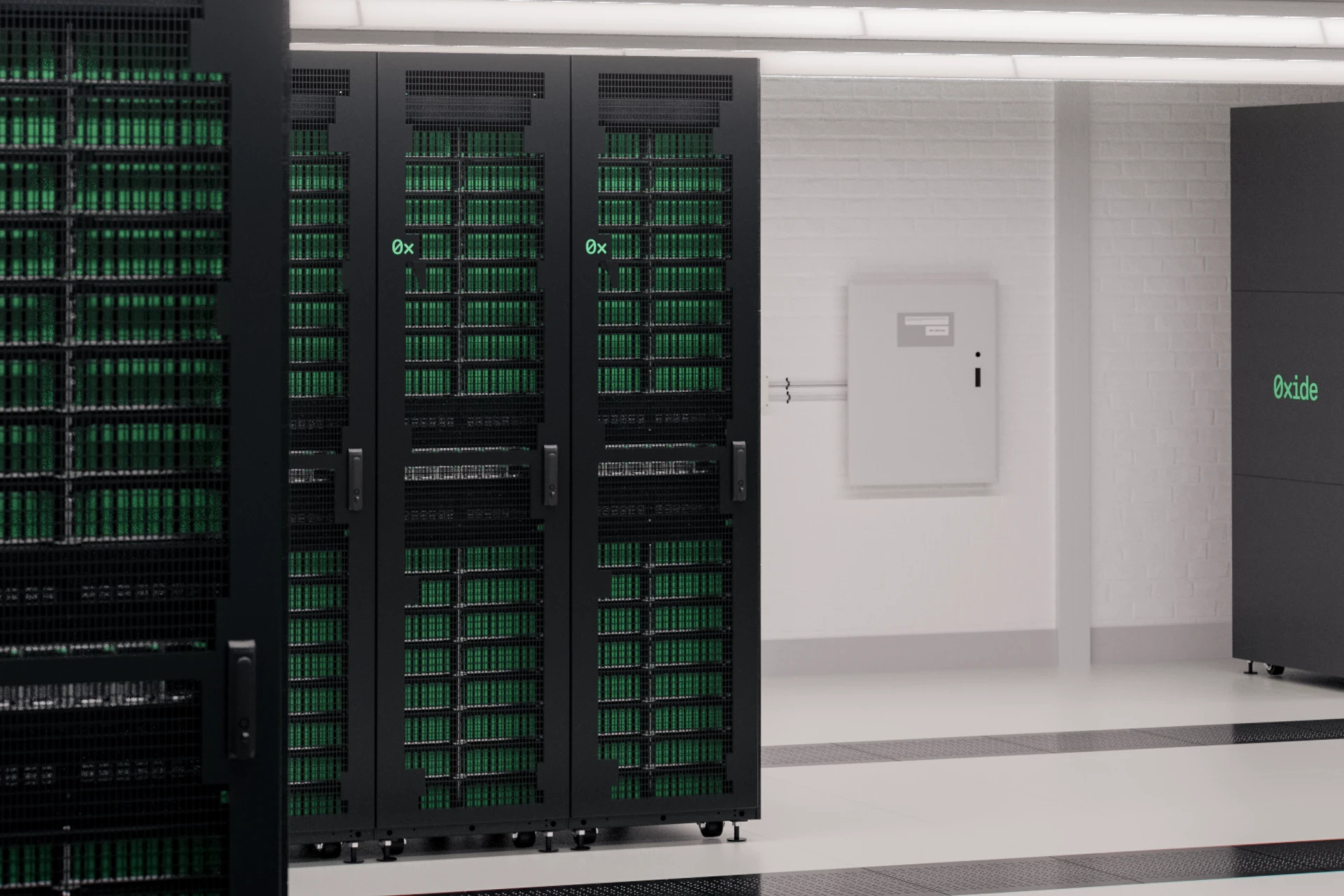 Rows of Oxide racks in a data center