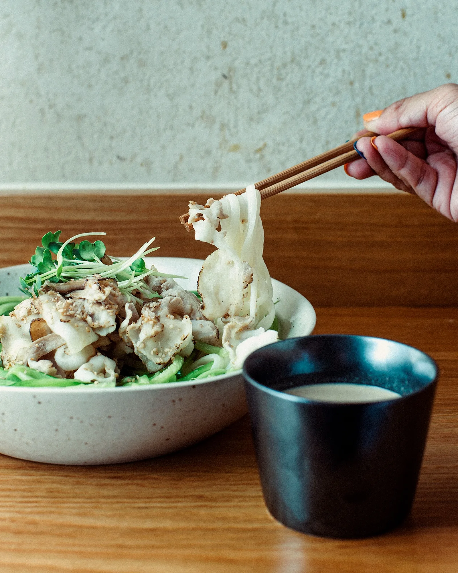 The Buta Shabu cold udon is typically best enjoyed as a dipping style udon.